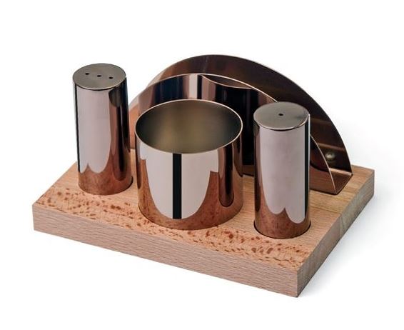 4 Pcs Salt Shaker-Napkin Holder Set (Copper Colored)