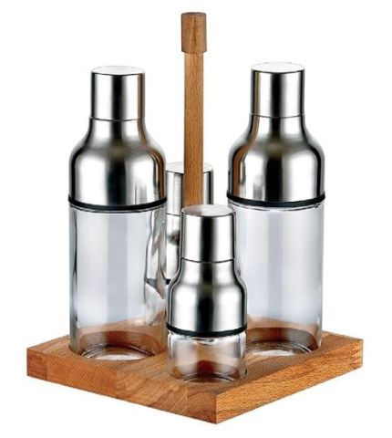 4 Pcs Oil Container Set Wooden Stand
