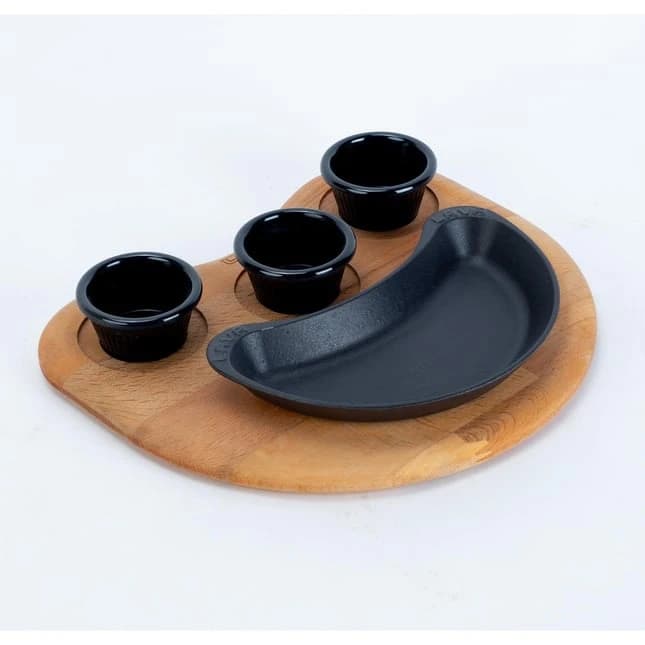 FAJİTA TAVASI BÖBREK ŞEKİLLİ 10X20 CM AHŞAP ALTLI - LV AS 142