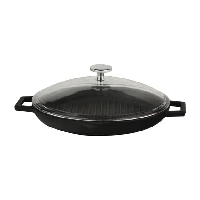 YUVARLAK IZGARA TAVA ÇAP 26 CM CAM KAPAKLI