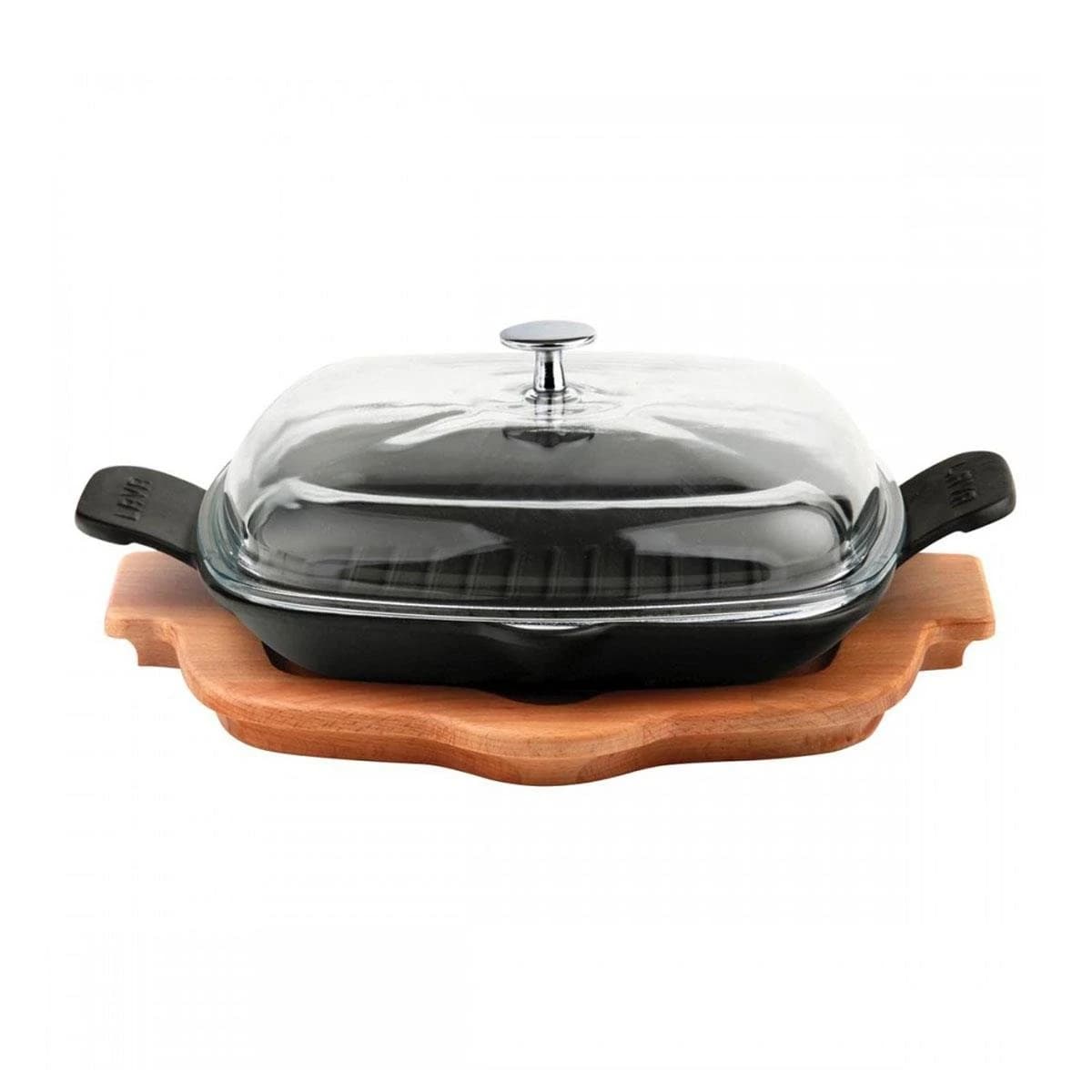 IZGARA GRİLL TAVA 26X26 METAL KULPLU CAM KAPAK AHŞAP ALTLI - LV AS 180