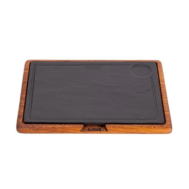 SAPLI AHŞAP SERVİS TAHTASI IROKO, HOT PLATE DÖKÜM DEMİR PLAKALI. ÖLÇÜ 25X25CM. (LV AS 252)