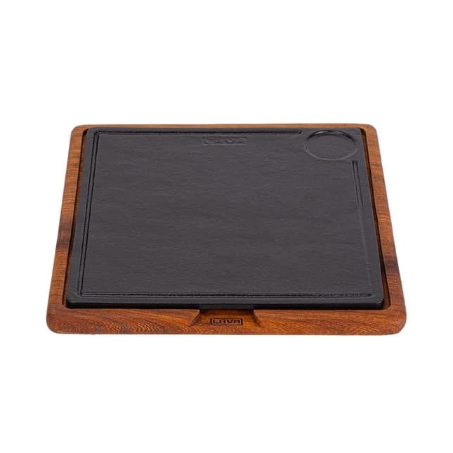 SAPLI AHŞAP SERVİS TAHTASI IROKO, HOT PLATE DÖKÜM DEMİR PLAKALI. ÖLÇÜ 30X30CM. (LV AS 256)