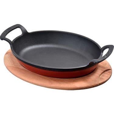OVAL KULPLU TAVA AHŞAP ALTLIKLI 23*17  KIRMIZI